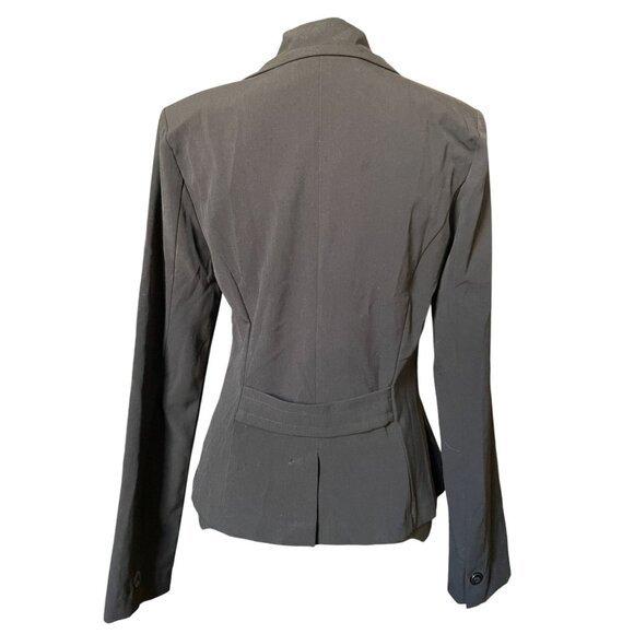 90's black stretch blazer Medium Y2K wide lapel single button - Picture 4 of 8